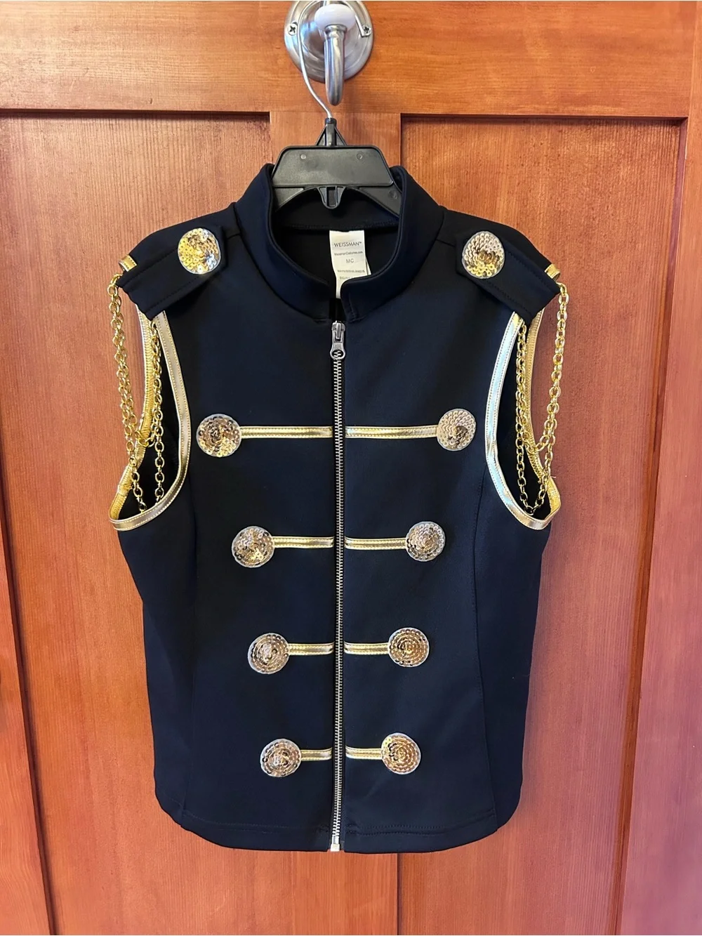 Weissman Dance Costume Black Military-Style Vest with Gold Accents